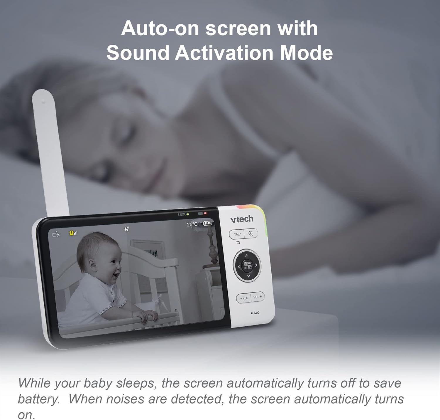 VTech VM818HD Baby Monitor with Camera,HD No-Glare Night Vision,Video Baby Monitor with 5'' 720p HD Display,Night Light,110°Wide-Angle View,True-Colour Day Vision 300m Range,2-Way Talk White