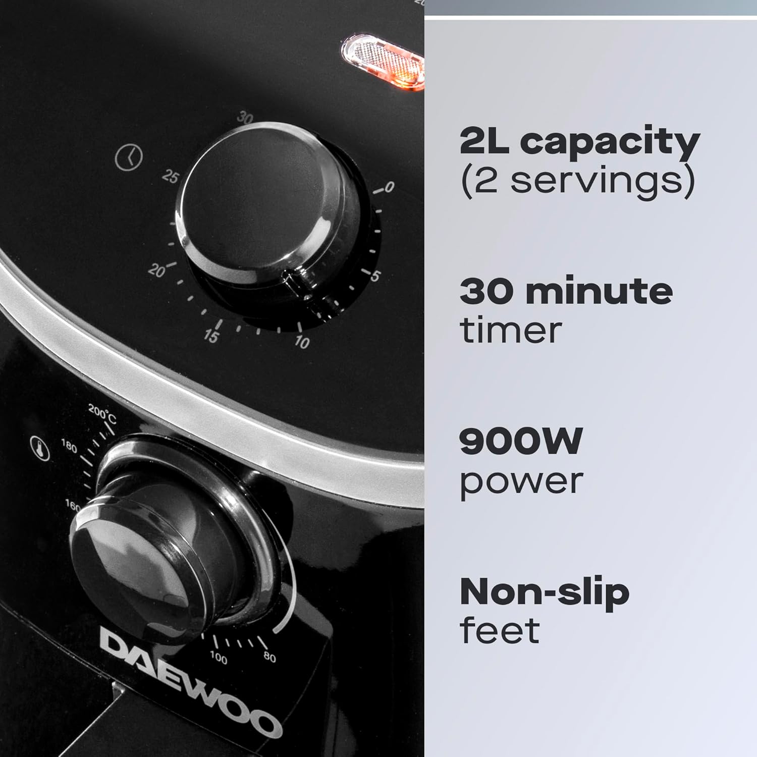 Daewoo 2L Compact Manual Air Fryer – Space-Saving Mini Air Fryer with 80-200°C Temperature Control, 30-Minute Timer, Energy Efficient, Oil-Free Cooking, Healthy Frying for Small Households
