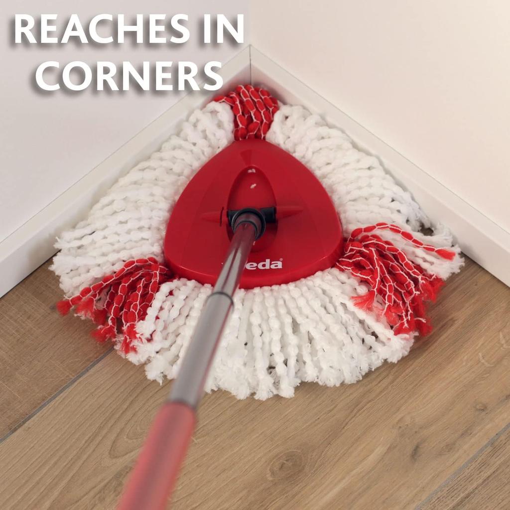 Vileda Turbo Microfibre Mop and Bucket Set, Spin Mop for Cleaning Floors, Set of 1x Mop and 1x Bucket,Grey/Red,48.5 x 27.5 x 28 cm