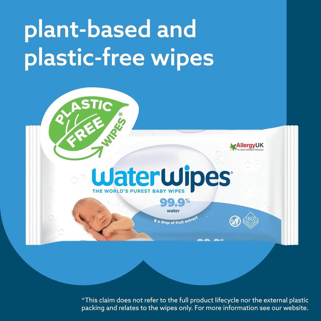 WaterWipes Plastic-Free Original Baby Wipes, 1080 Count (18 packs), 99.9% Water Based Wipes, Unscented for Sensitive Skin (Packaging may vary)