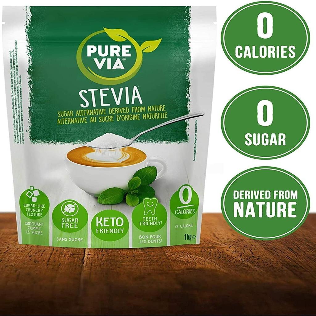 Pure Via - Crystallized Powder, Alternative to Natural Sugar - Stevia, Zero Calorie, 1 x 1 kg