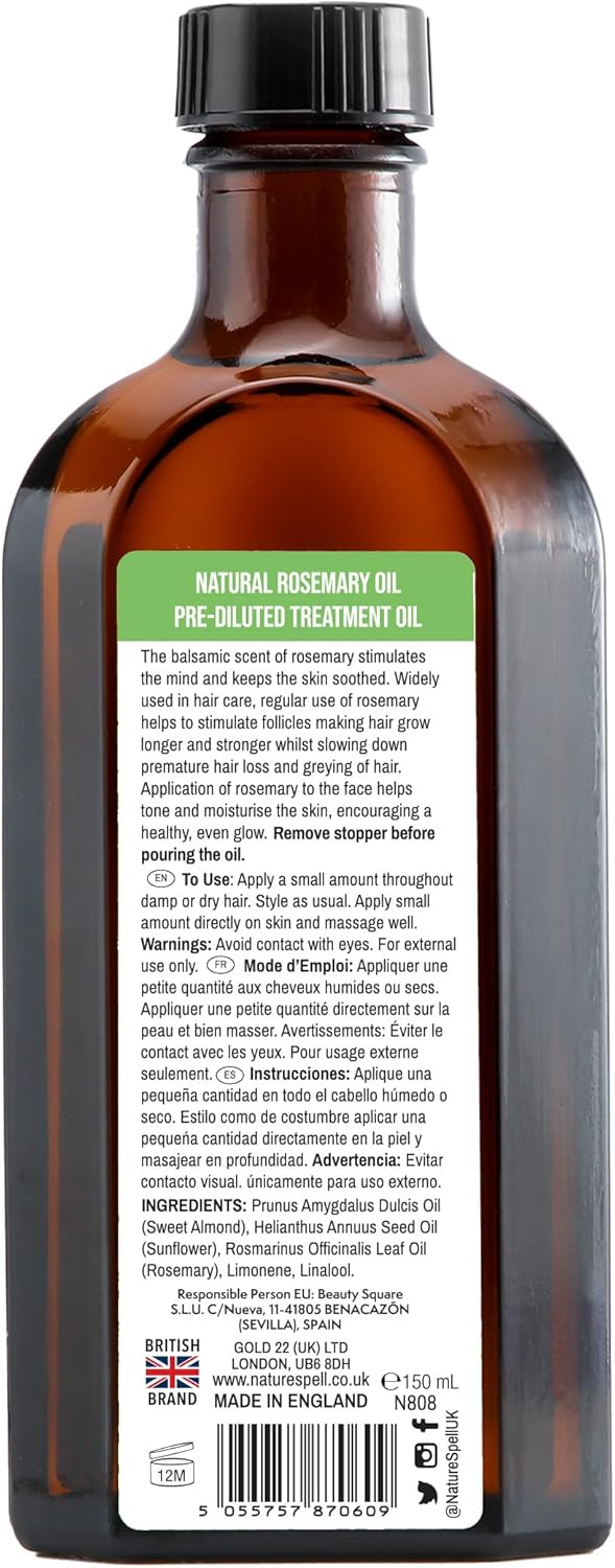 Nature Spell Rosemary Oil for Hair & Skin, Rosemary Oil for Hair Growth, Nourishes Dry, Damaged Hair, Against Hair Loss - 150ml