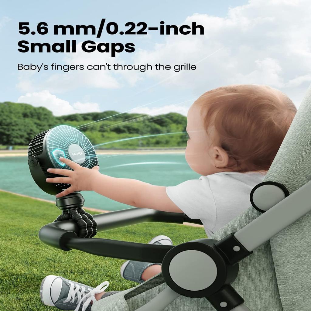 gaiatop Mini Portable Pram Fan, Rechargeable Small Clip on Fan for Stroller, Detachable 3 Speed 360° Rotate Flexible Tripod Handheld Desk Cooling for Car Seat Crib Treadmill Travel Black