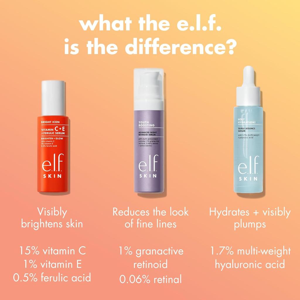 e.l.f. SKIN Bright Icon Vitamin C + E + Ferulic Serum Mini, Brightening & Soothing Face Serum, Helps Even Skin Tone, Vegan & Cruelty-Free, 15ml