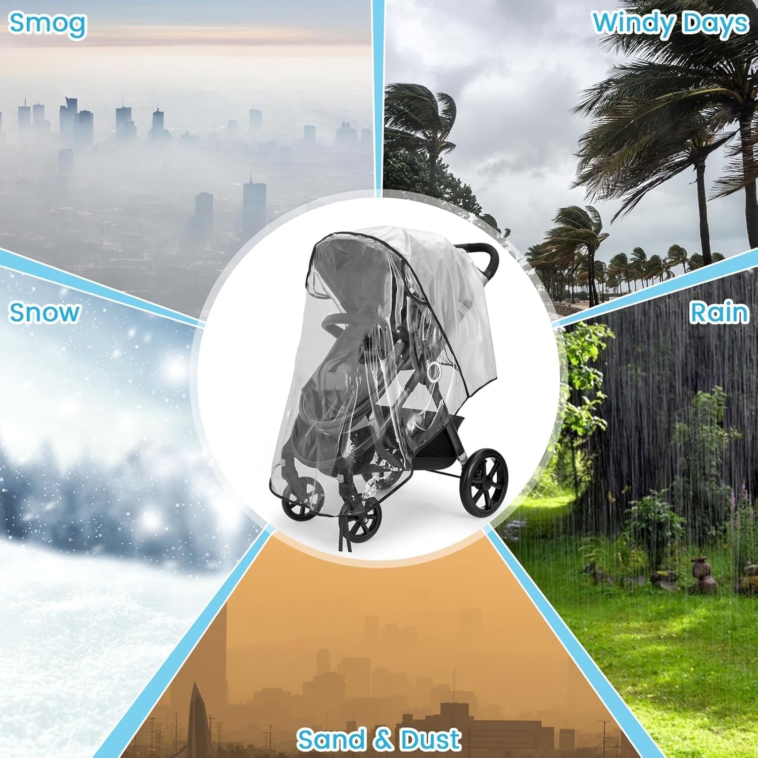 Universal Rain Cover for Pushchair Stroller, Pram Rain Cover with Window, Baby Buggy Cover Protect from Sun Dust Snow