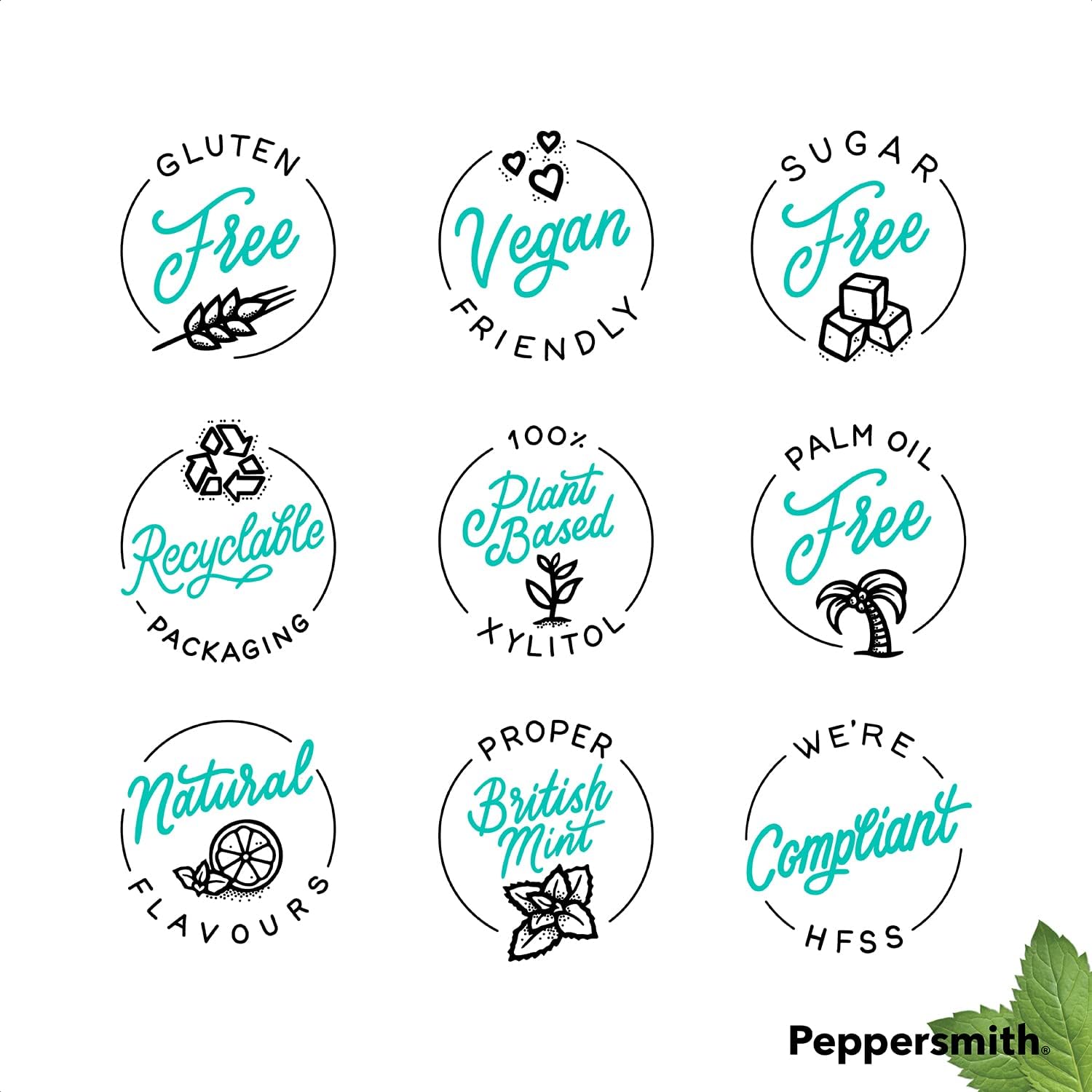 Peppersmith - British Peppermint Mints - 100% Plant Based Xylitol - Breath Freshener - Sugar Free Mints - Benefits Oral Health - Pocket Packs - 12x15g Brand: Peppersmith