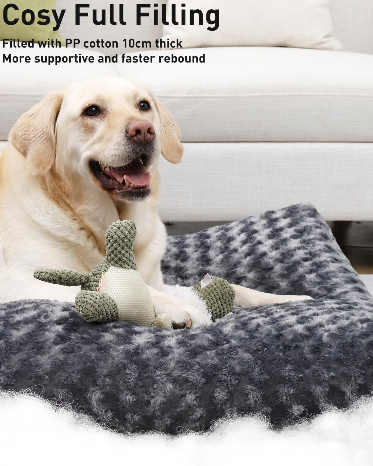 KSIIA Extra Large Dog Bed Washable, XL Calming Crate Mattress with Non Skid Bottom, Fluffy Anti Anxiety Dog Beds, Pet Pillow Cushion, Dark Grey, 105x70x9cm