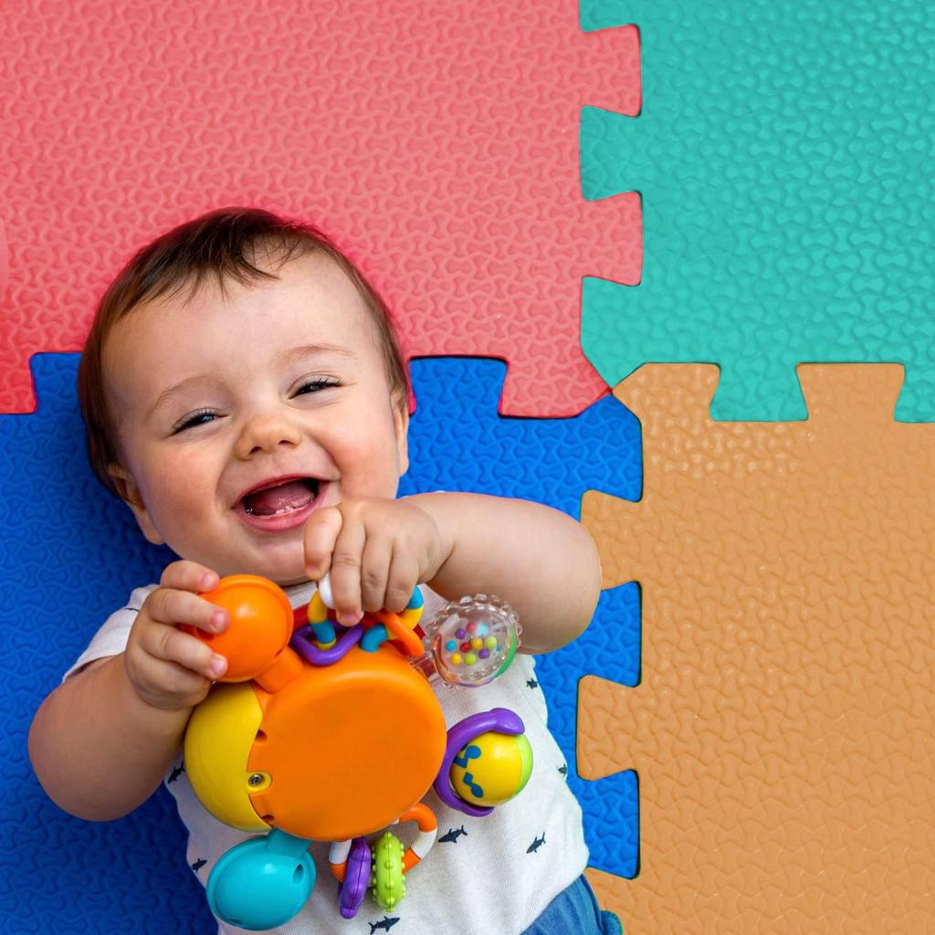 kidoola Foam Baby Play Mat (29x29cm) – Thick & Soft EVA Foam Interlocking Floor Tile Matting for Children – Large Multi Colour, Safe & Comfortable 7mm Thick Play Flooring (9pc)