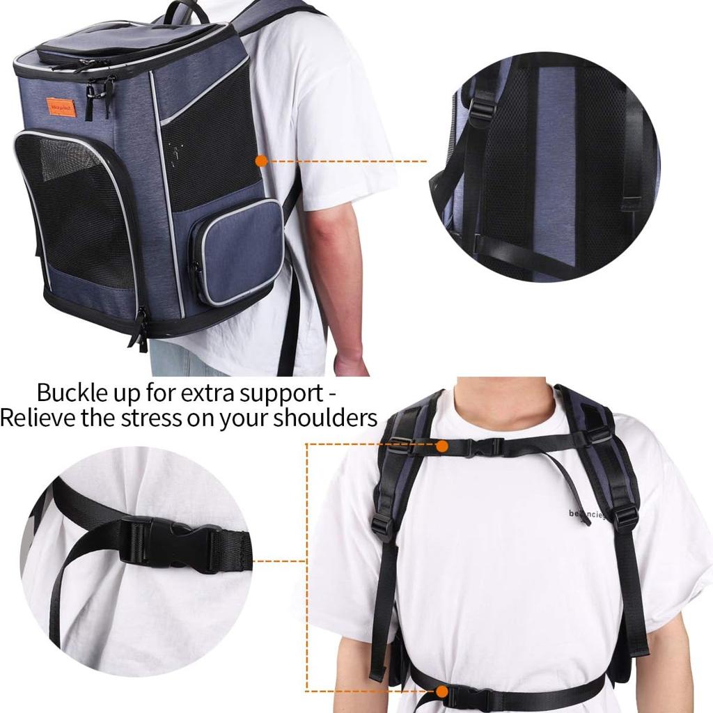 morpilot Cat Carrier Backpack, Foldable Pet Carrier Backpack for Cats and Small Dogs, Dog Backpack Carrier with Ventilated Design Inner Safety Strap, Puppy Carrier Bag for Travel Camping Hiking blue [Energy Class A]