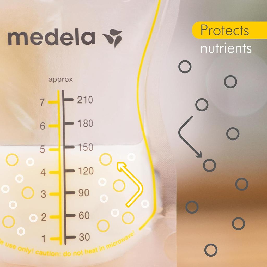 Medela Easy Pour Disposable Breast Milk Storage Bags, 210ml Capacity, Leak Proof Design with Milk Protection, BPA Free, Pack of 50