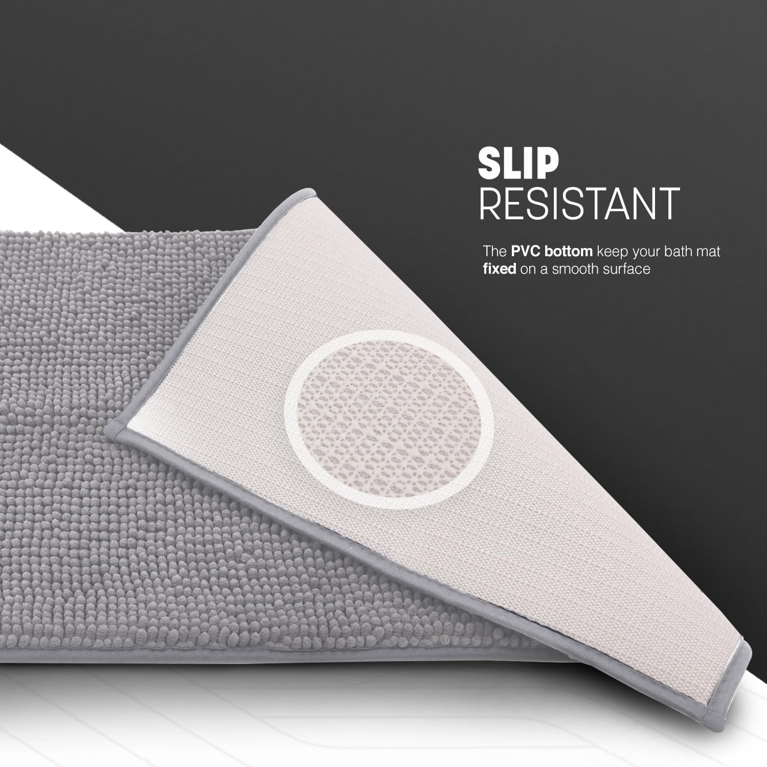 KEPLIN Non-Slip Microfibre Bath & Toilet Mat - Soft, Plush & Comfortable Rug with Machine Washable Design - Water Absorbent & Quick Drying to Keep Bathroom & Home Hygienic & Clean-(40x60cm) Light Grey