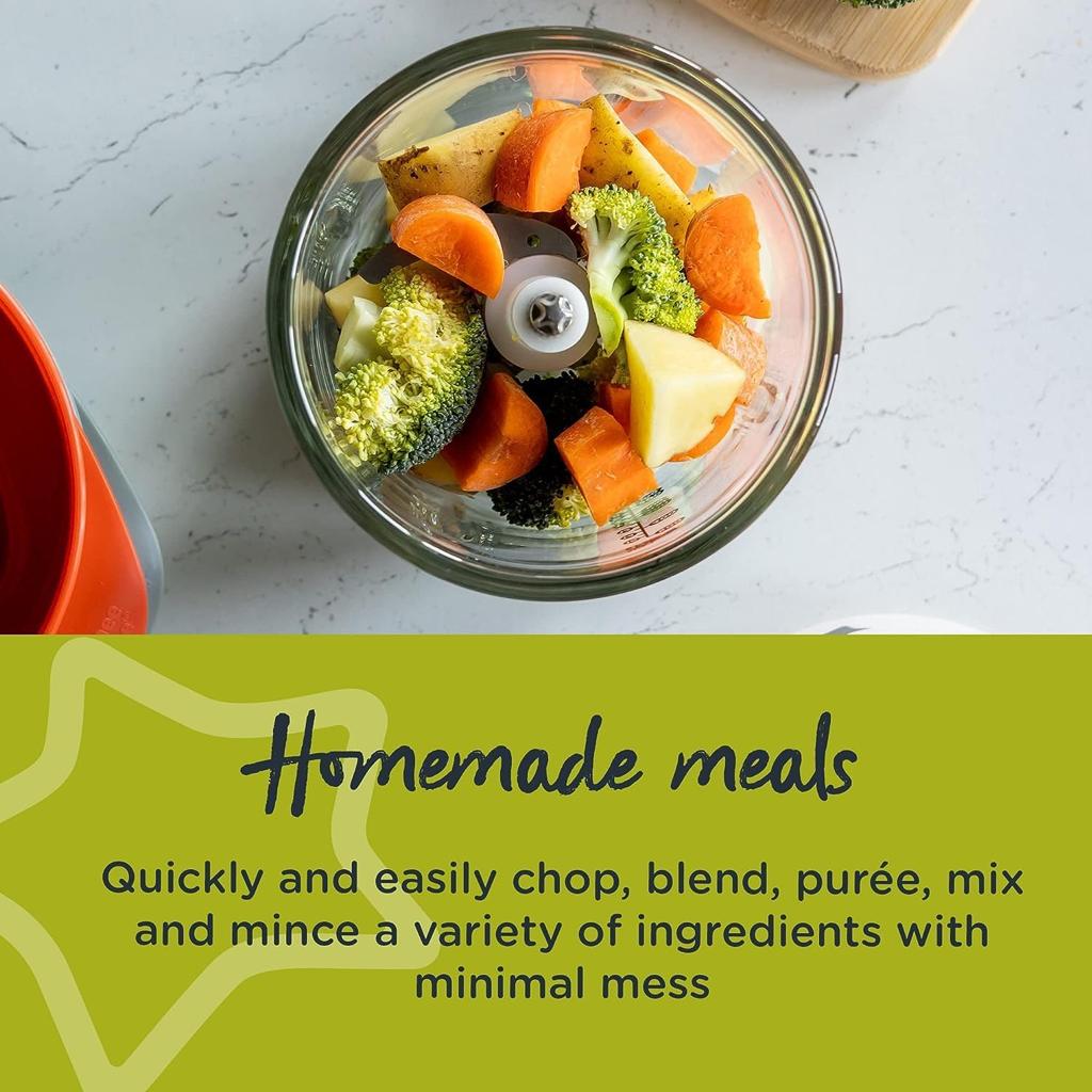 Tommee Tippee Quick-Chop, 500ml Capacity, Mini Electric Baby Food Blender and Chopper for all Stages of Weaning, Durable Glass Bowl and Stainless Steel Blades, 200W Motor