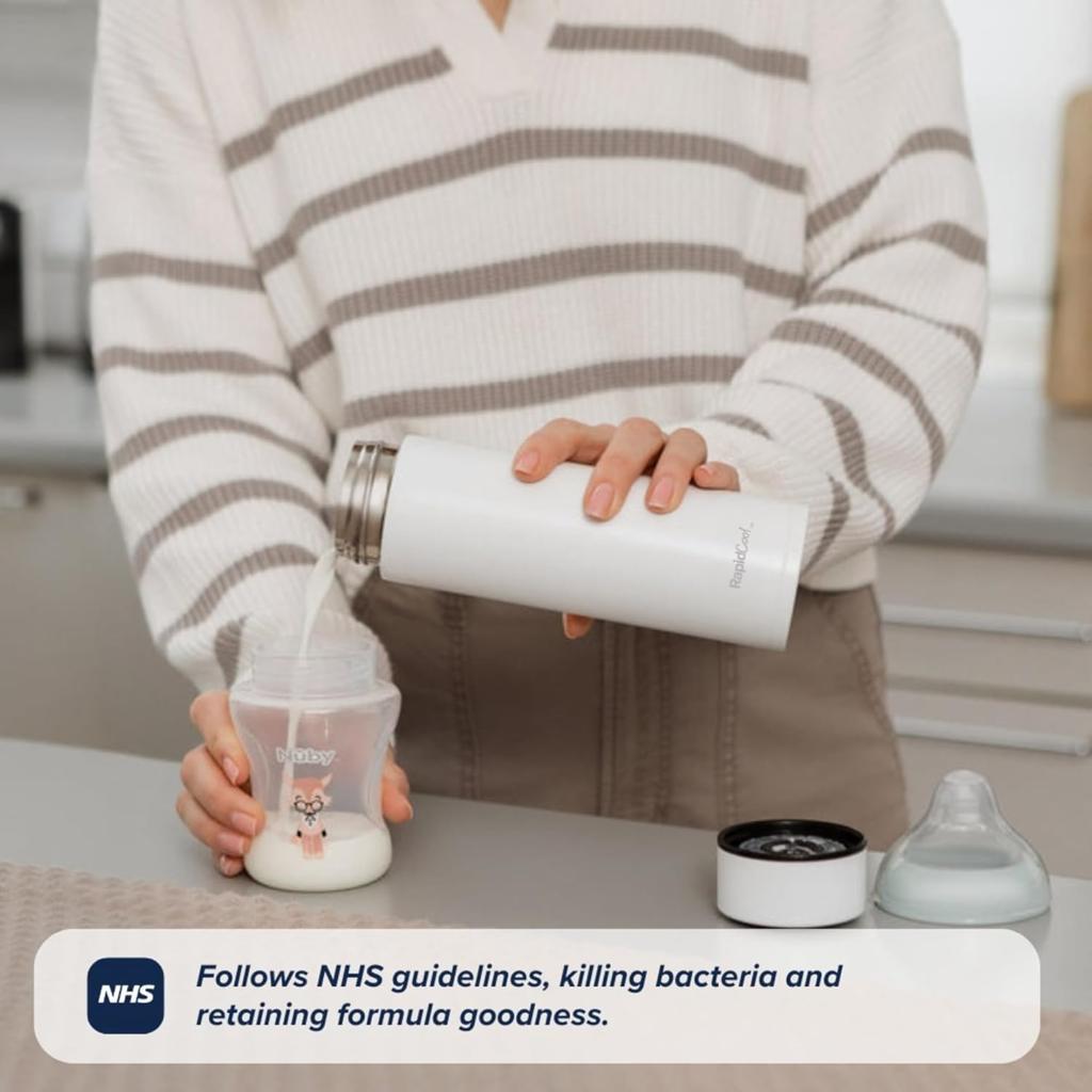 Nuby RapidCool Portable Baby Bottle Maker, Prepare A Formula Feed in Just 2 Minutes, Ideal for Travel Bottles and Night Feeds. Includes Milk Powder Dispenser and Digital Lid. No Filter Needed.