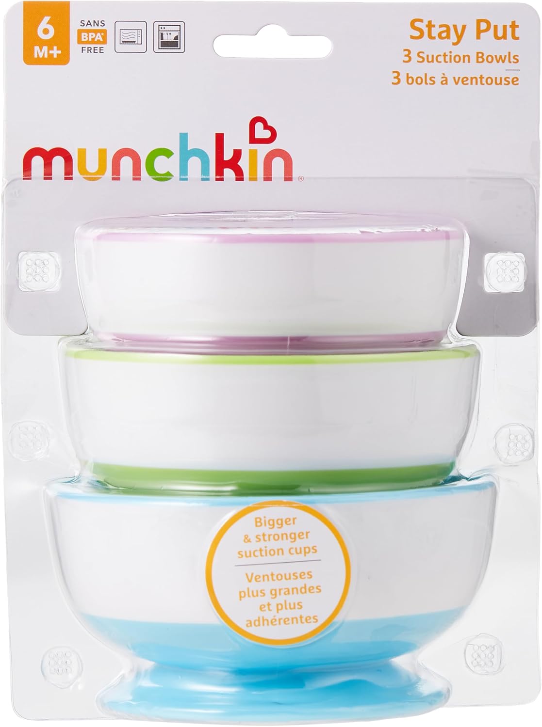 Munchkin Stay Put Baby Suction Bowl Set| Baby Bowls for Weaning| Baby Feeding Suction Dish Pack| for Babies & Toddlers 6 Months+|BPA Free Weaning Set for Babies| Microwave/Dishwasher Safe | 3 Pack