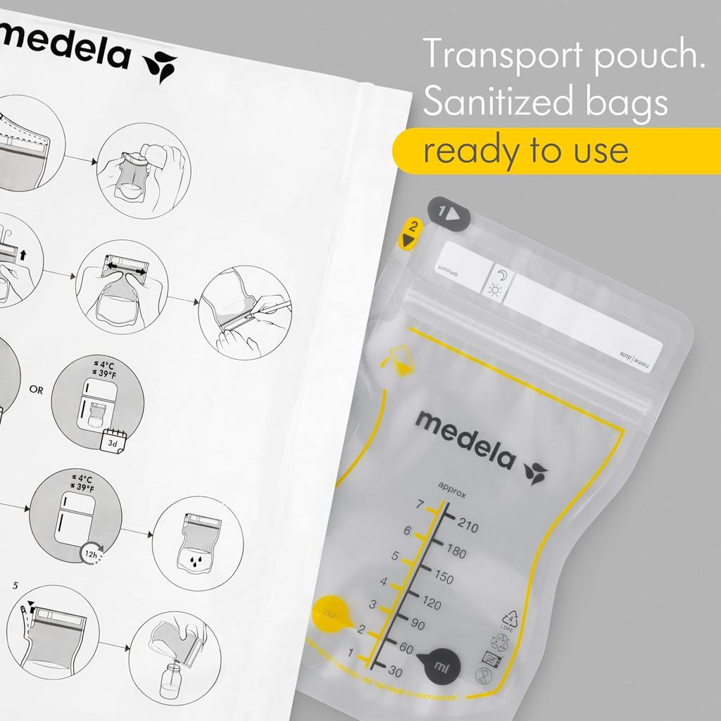 Medela Easy Pour Disposable Breast Milk Storage Bags, 210ml Capacity, Leak Proof Design with Milk Protection, BPA Free, Pack of 50