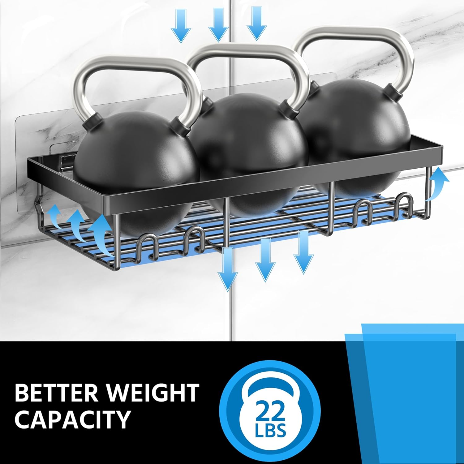 DIFULI Shower Caddy Shelf Organiser 2 Pack, No Drill Black Shower Shelves,Self Adhesive Bathroom Storage Accessories