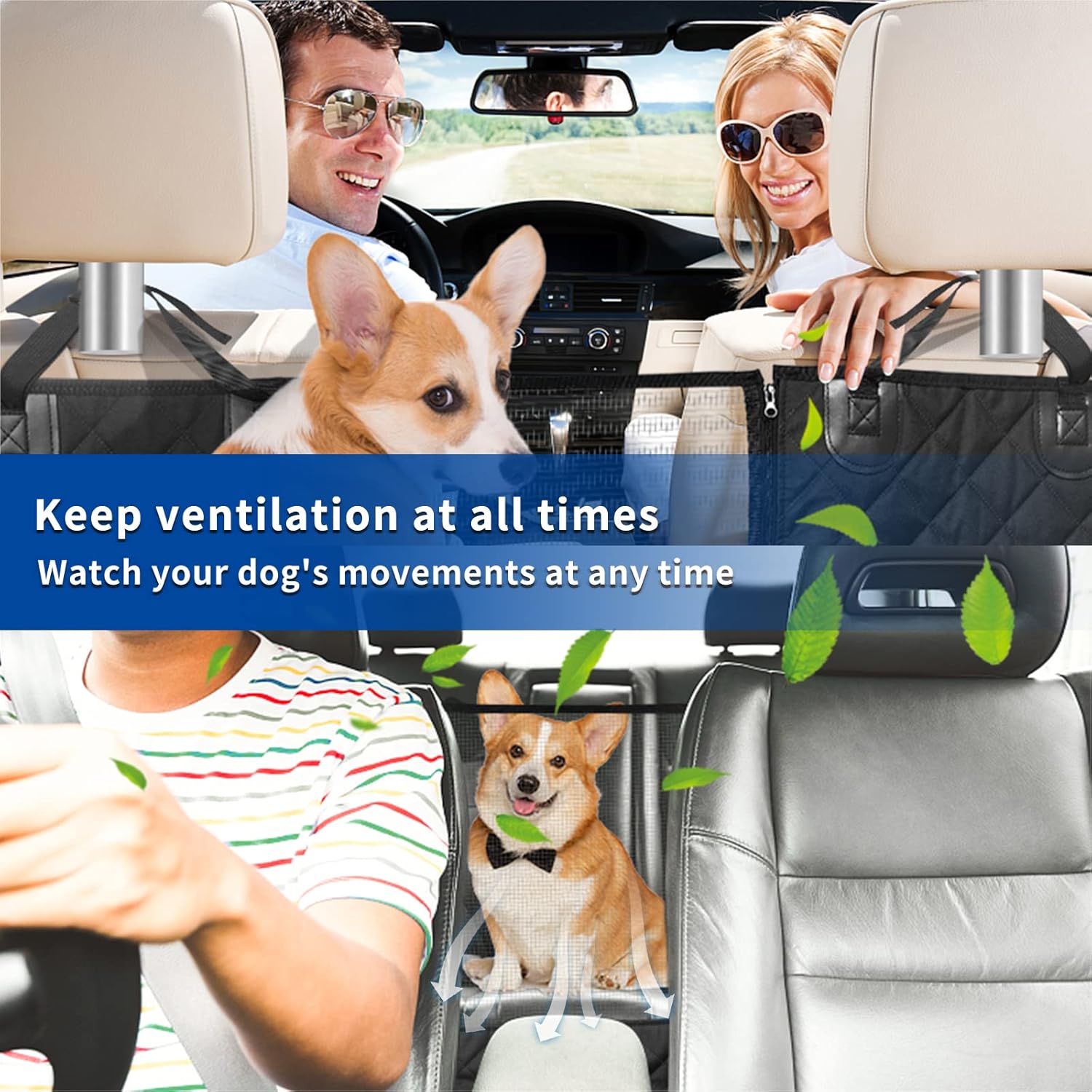 Sosayet Dog Blanket Car Rear Seat - 4-in-1 Car Seat Cover for Dogs with Side Protection, Viewing Window & Seat Belt - Waterproof, Non-Slip, Scratch-Resistant - 137 x 147 cm for Car, SUV & Van