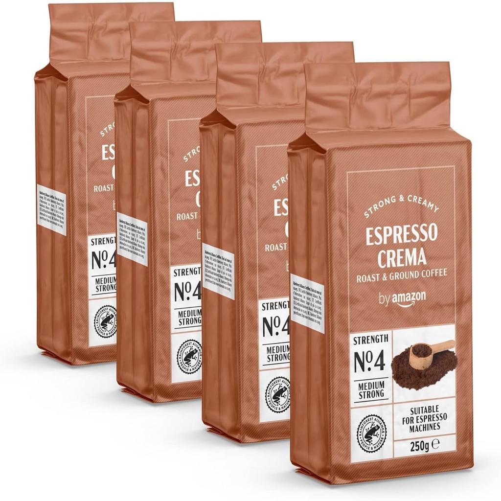 Ground Coffee Espresso Crema, Medium Roast, 250 g, Pack of 4 - Rainforest Alliance Certified