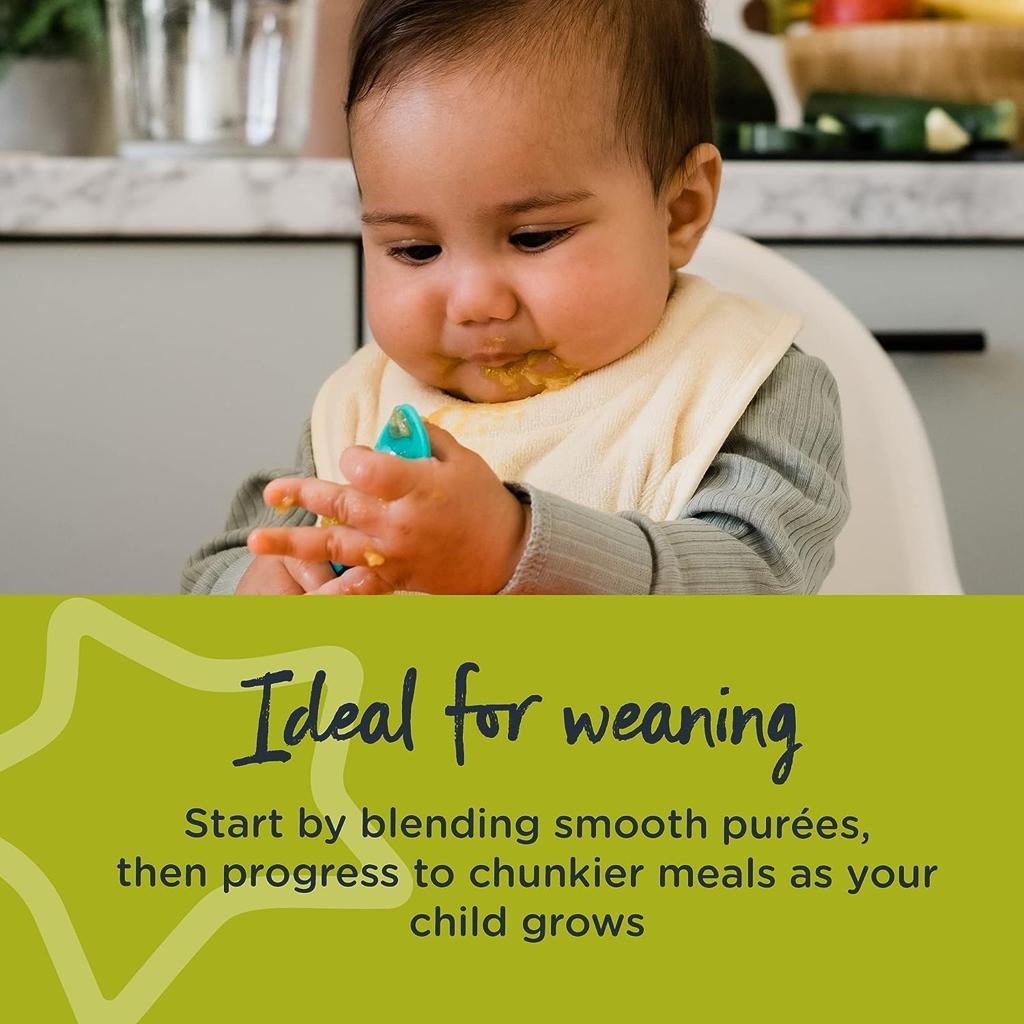 Tommee Tippee Quick-Chop, 500ml Capacity, Mini Electric Baby Food Blender and Chopper for all Stages of Weaning, Durable Glass Bowl and Stainless Steel Blades, 200W Motor