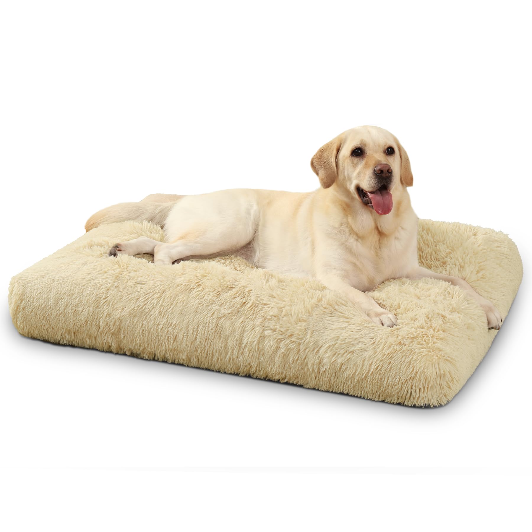 KSIIA Extra Large Dog Bed Washable, XL Calming Crate Mattress with Non Skid Bottom, Fluffy Anti Anxiety Dog Beds, Pet Pillow Cushion, Dark Grey, 105x70x9cm