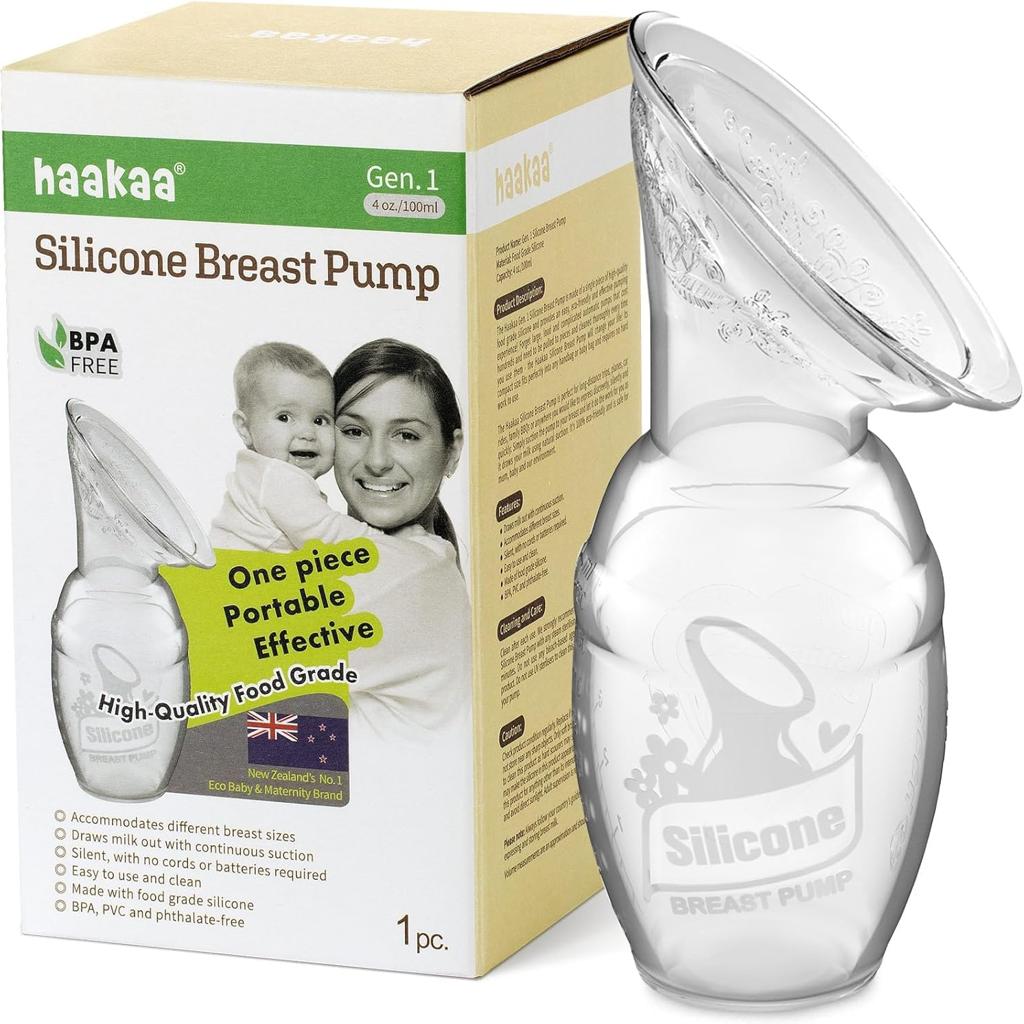haakaa Silicone Breast Pump & Breast Milk Catcher, 100 ml Hand Breast Pump, Transparent Manual Breast Pump, Healthy and Harmless