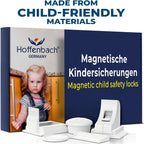 Hoffenbach Magnetic Child Lock with Mounting Aid - Cupboard Lock - Invisible Drawer Lock - for Baby and Children (White, 12 Magnets + 3 Keys)