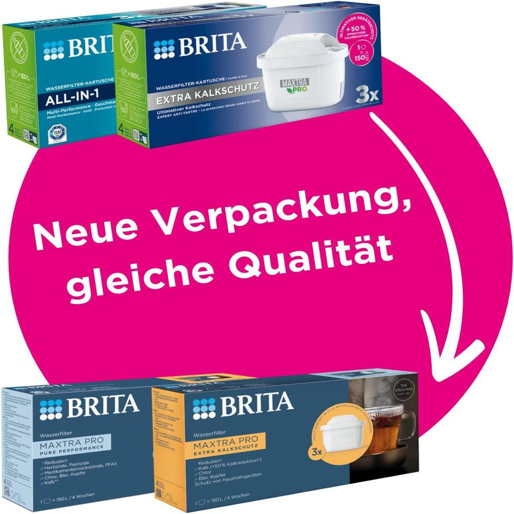 BRITA MAXTRA PRO Pure Performance (All-in-1) 6 Pack Half Year Pack - Original Replacement Water Filter for Filter Jugs: Pure Water Taste - Filters PFAS, Chlorine, Lime, Metals