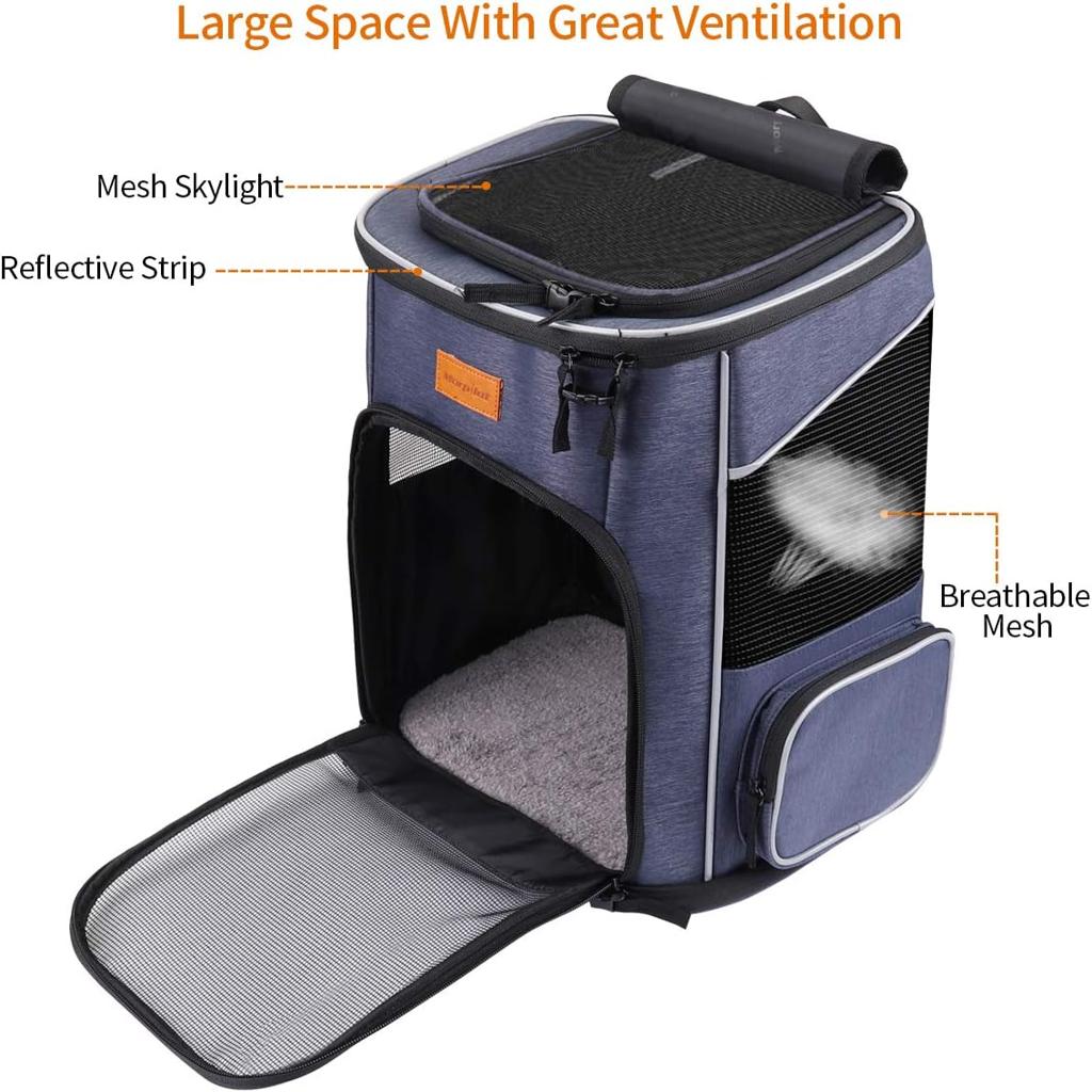 morpilot Cat Carrier Backpack, Foldable Pet Carrier Backpack for Cats and Small Dogs, Dog Backpack Carrier with Ventilated Design Inner Safety Strap, Puppy Carrier Bag for Travel Camping Hiking blue [Energy Class A]