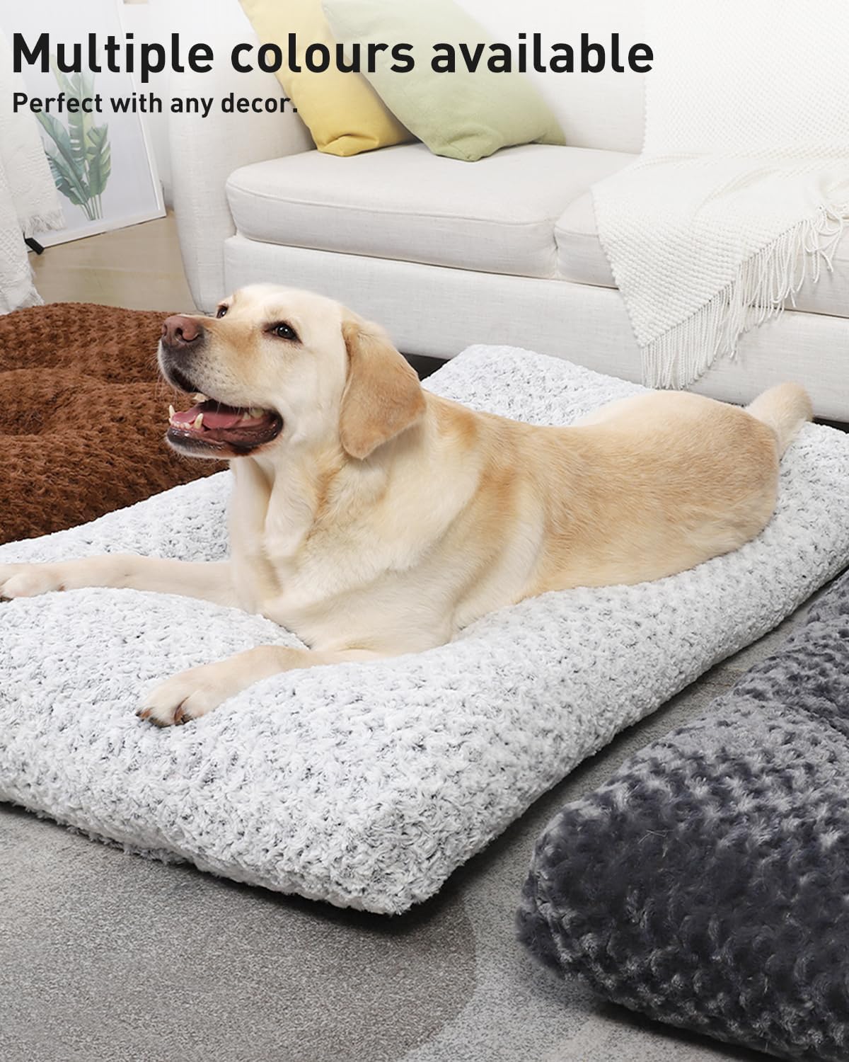 KSIIA Extra Large Dog Bed Washable, XL Calming Crate Mattress with Non Skid Bottom, Fluffy Anti Anxiety Dog Beds, Pet Pillow Cushion, Dark Grey, 105x70x9cm