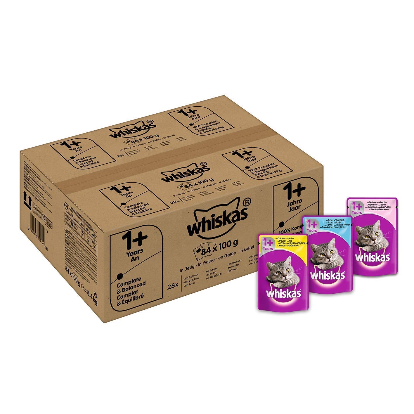 Whiskas 1+ Adult Wet Cat Food Poultry Selection in Jelly 120 x 85g Pouches Megapack, Tender Cuts in Flavoured Gravy, Nutritionally Complete, Easy to Serve, Variety Pack for Adult Cats