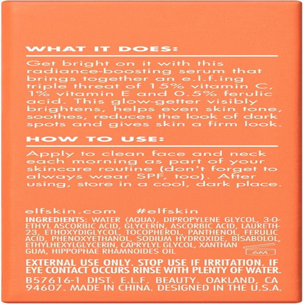 e.l.f. SKIN Bright Icon Vitamin C + E + Ferulic Serum Mini, Brightening & Soothing Face Serum, Helps Even Skin Tone, Vegan & Cruelty-Free, 15ml
