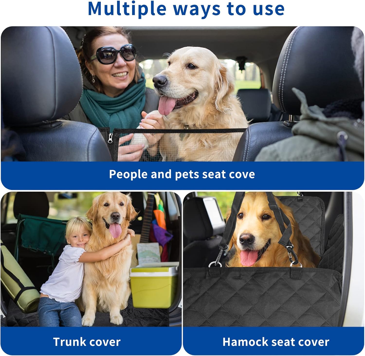 Sosayet Dog Blanket Car Rear Seat - 4-in-1 Car Seat Cover for Dogs with Side Protection, Viewing Window & Seat Belt - Waterproof, Non-Slip, Scratch-Resistant - 137 x 147 cm for Car, SUV & Van