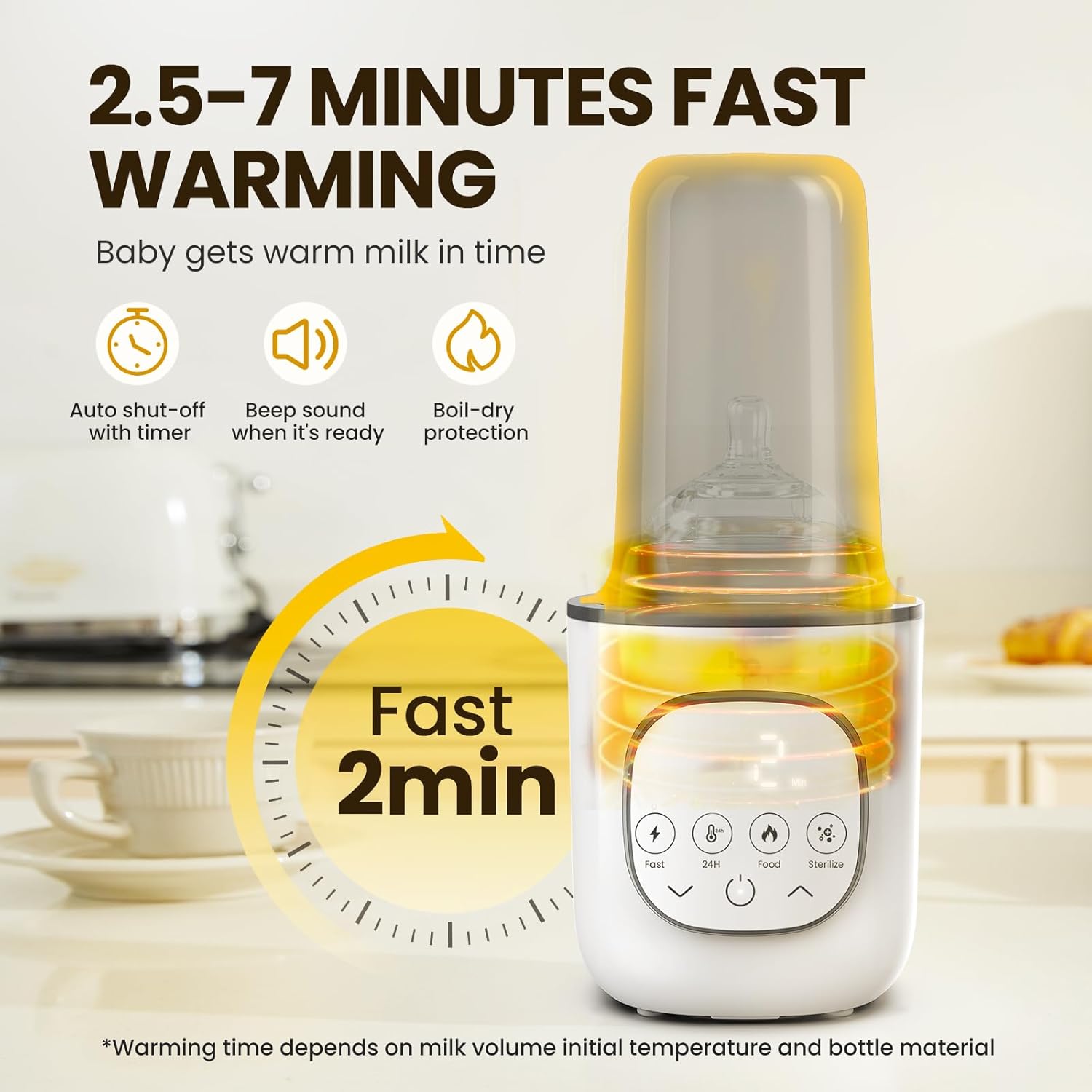 Baby Bottle Warmer, Warms Baby Feeds to Body Temperature in Minutes, Easy to Use, with Timer, Accurate Temp Control, Automatic Shut-Off, Warmer for All Bottles, Gray Cover