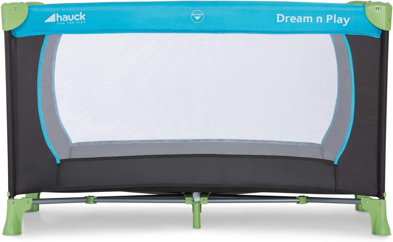 Travel Cot 120 x 60 cm from Birth to 15 kg, 3-Part Travel Bed with Folding Mattress and Carry Bag, Tilt-Resistant, Waterblue