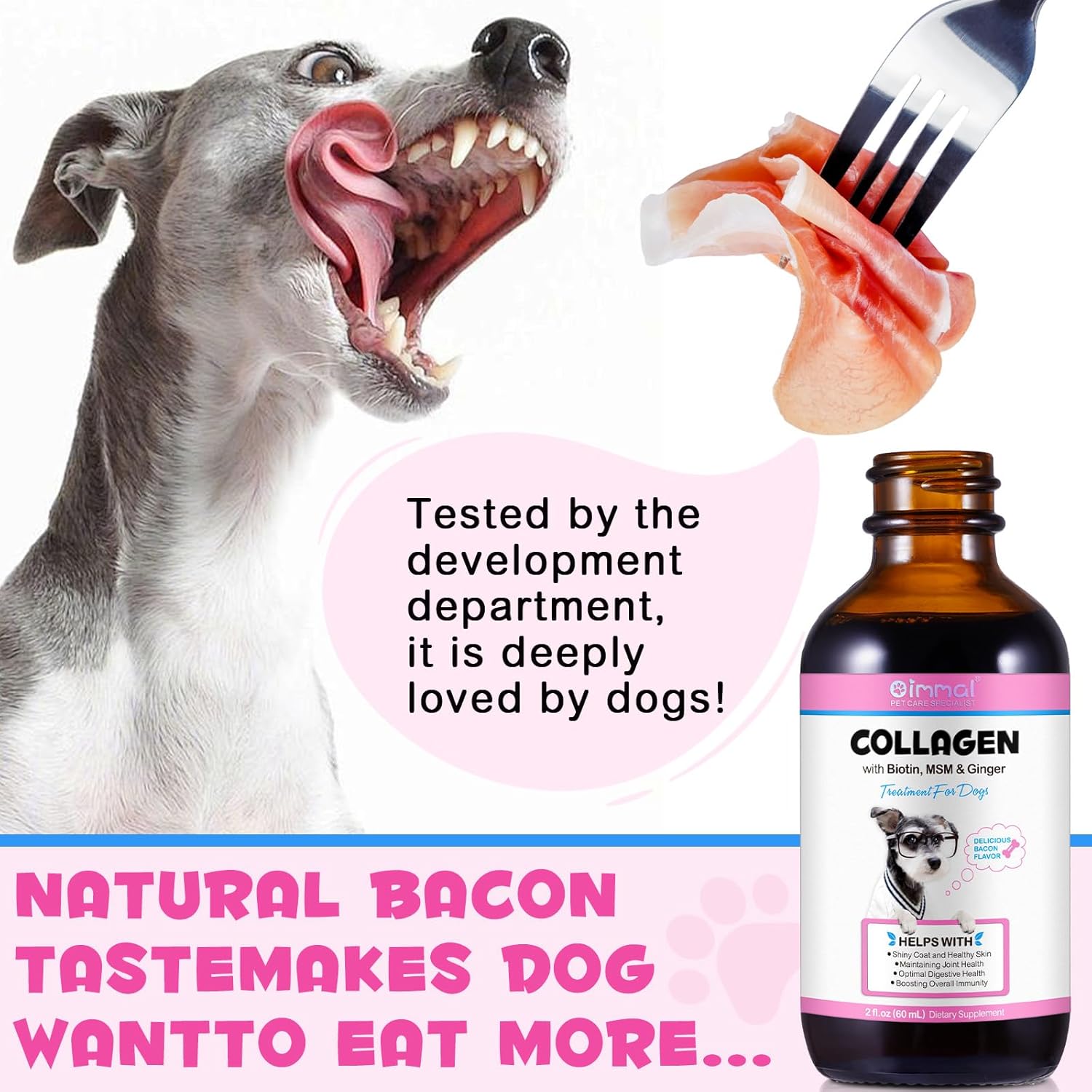 Frovetani Liquid Collagen for Dogs | Collagen for Dogs | Liquid Collagen Skin and Coat | Itching Relief for Dogs with Allergies | Skin and Fur Supplement for Dogs Bacon Flavour 2fl.oz