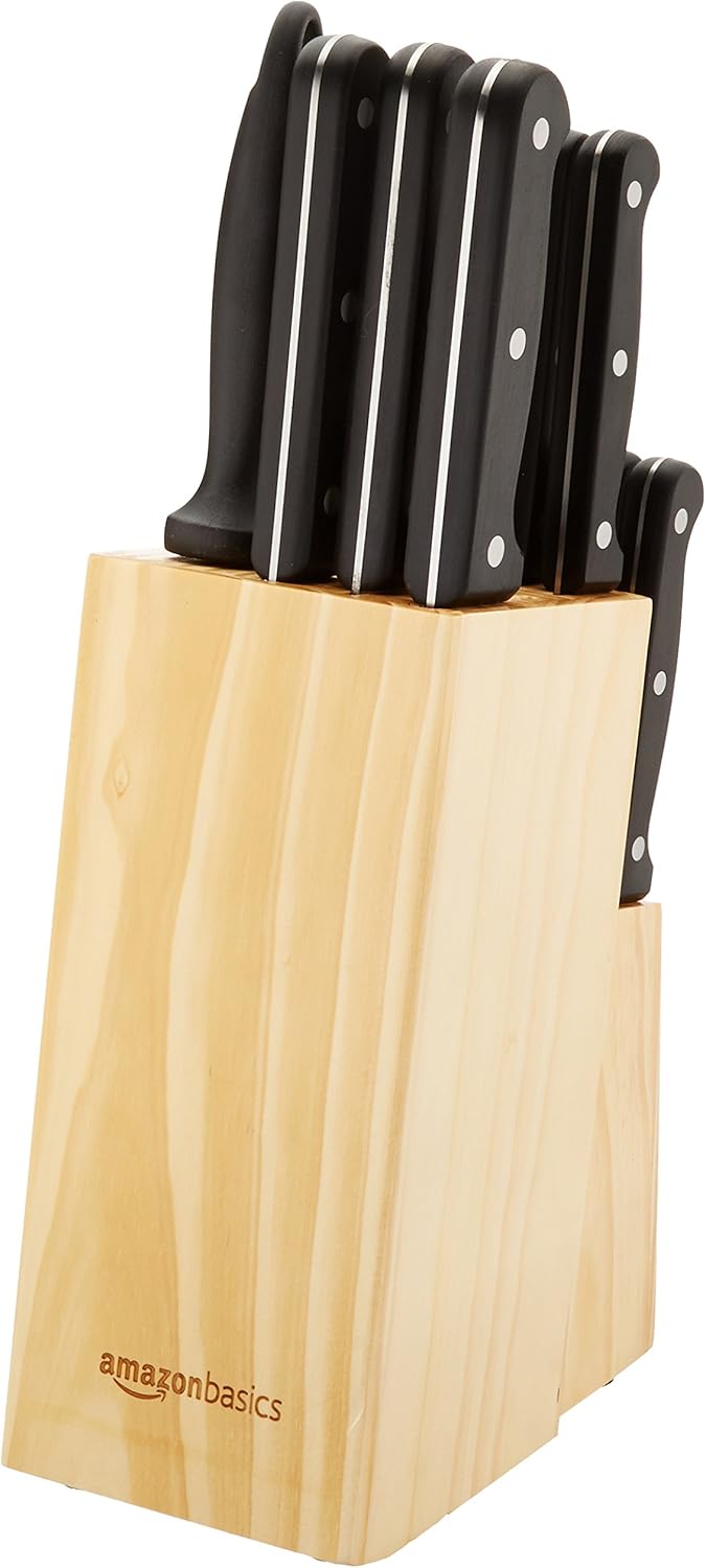 Amazon Basics 14-Piece Knife Set with Block, Black