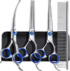 Gimars Professional 5 in 1 Dog Grooming Scissors, 4CR with Round Safety Tip, Heavy Duty Titanium Coating, Straight and Thinning and Curved Scissors