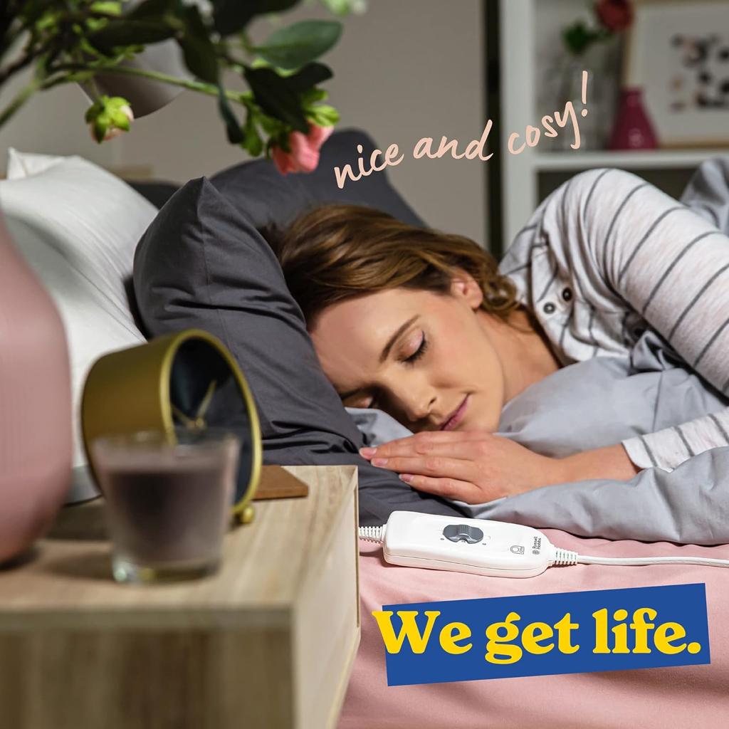 Russell Hobbs Electric Blanket, Heated Single Fitted Underblanket, 3 Heat Settings, Low Energy & Energy Efficient, Machine Washable, 70 X 150 cm, 60W, White, RHESB6001, 2 Year Guarantee