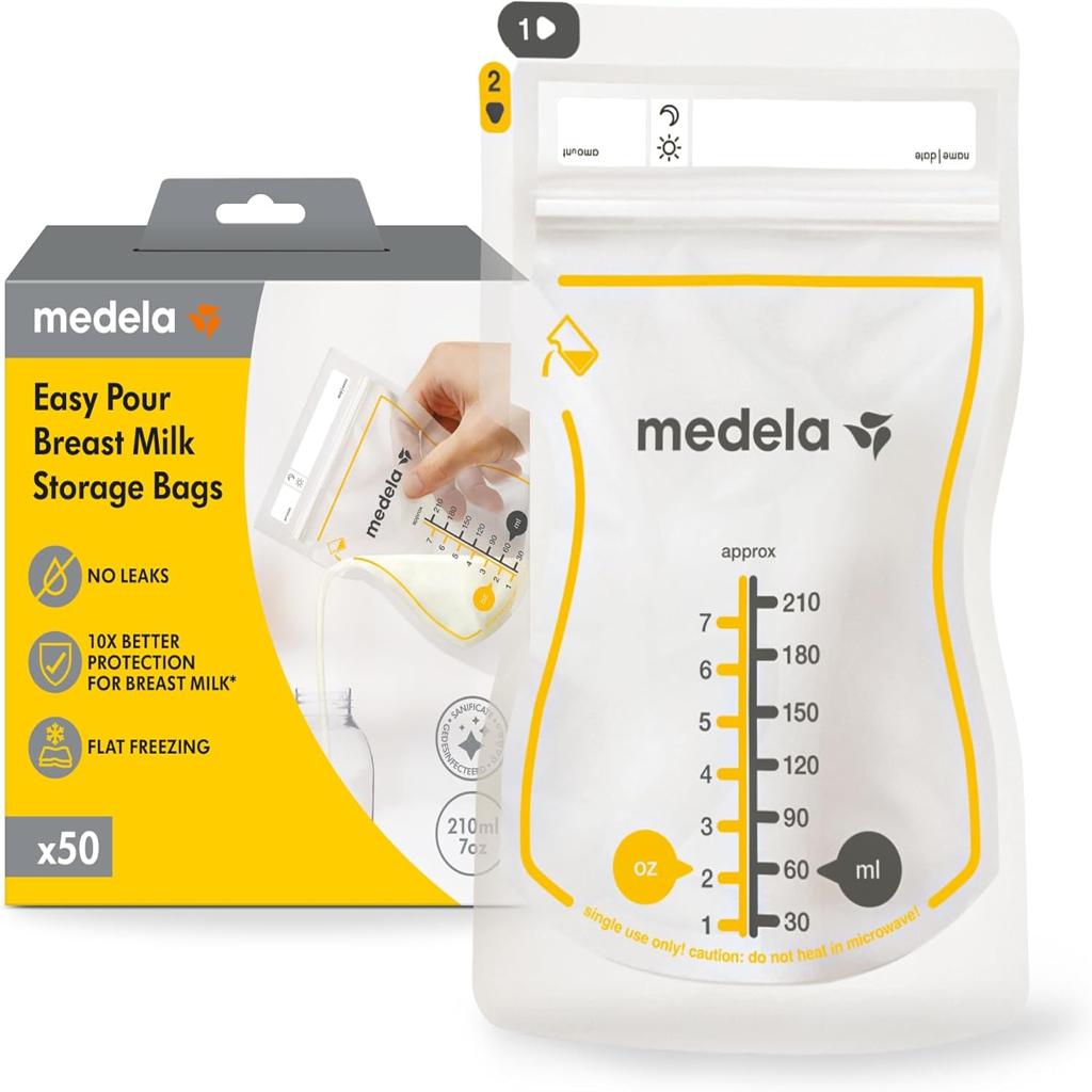 Medela Easy Pour Disposable Breast Milk Storage Bags, 210ml Capacity, Leak Proof Design with Milk Protection, BPA Free, Pack of 50