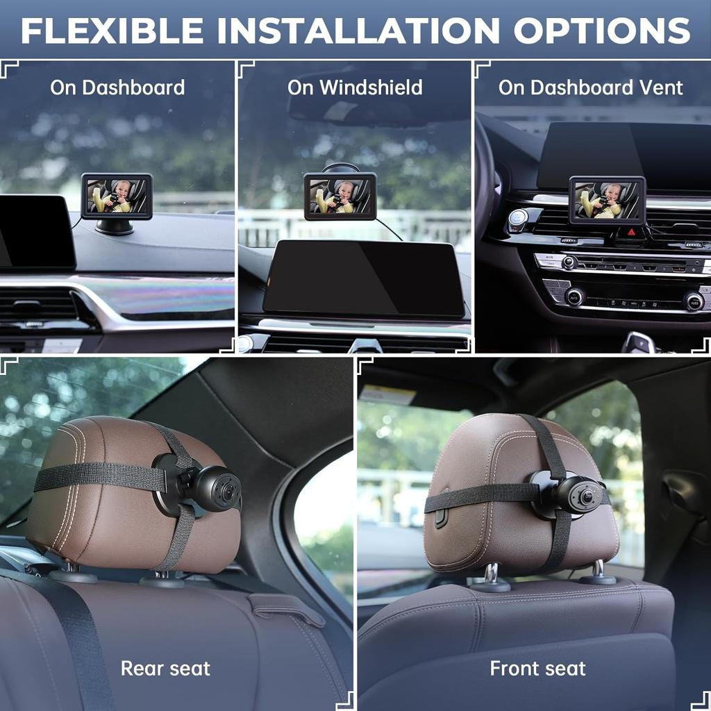 GEARCELL Baby Car Camera HD 1080P Baby Mirror with 4.3'' Display for Rear Seat, Backseat Monitors with Night Vision Function, Wide View Angle, Rear Facing Seat Safety Mirror Kit