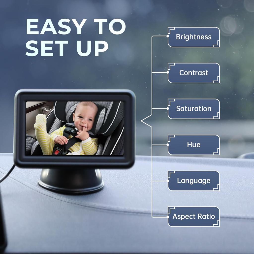GEARCELL Baby Car Camera HD 1080P Baby Mirror with 4.3'' Display for Rear Seat, Backseat Monitors with Night Vision Function, Wide View Angle, Rear Facing Seat Safety Mirror Kit