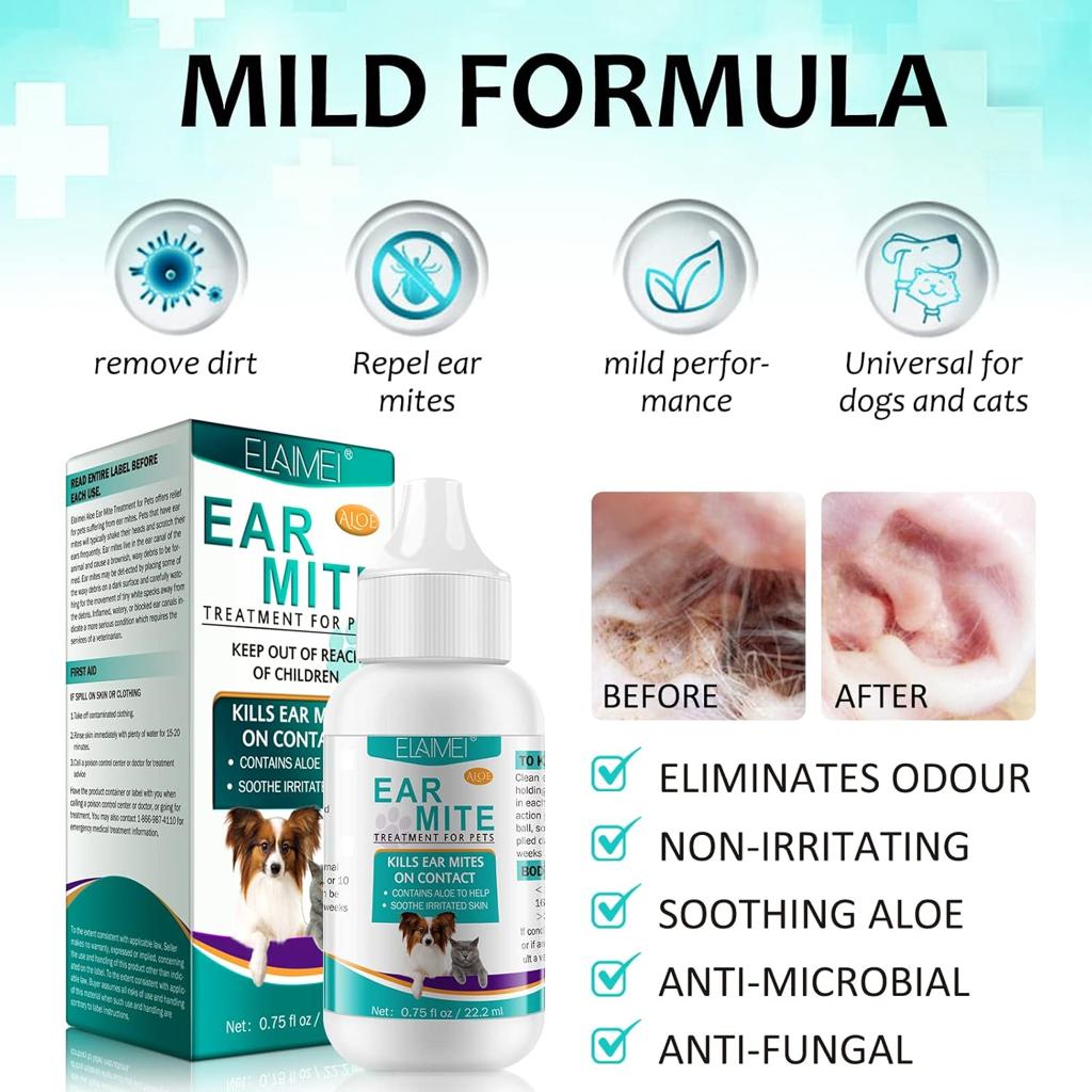 JSBNQRMZ Ear Care for Dogs, Anti-Mite Treatment for Dogs, Relieves Yeast Infections, Relieves Suffering Due to Mites, Earwax and Dirt, for Puppies, Cats and Dogs