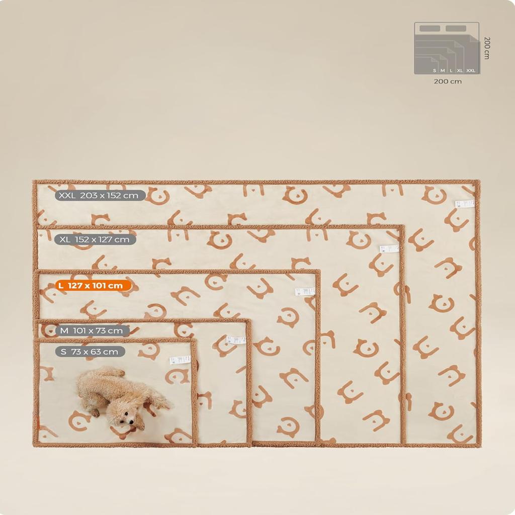 Feandrea Waterproof Dog Blanket, Sherpa Fleece Pet Blanket for Small and Medium Dogs, Cats, 127 x 101 cm, L, Machine Washable, Reversible Dog Couch Cover Protector, Beige PPB050K01