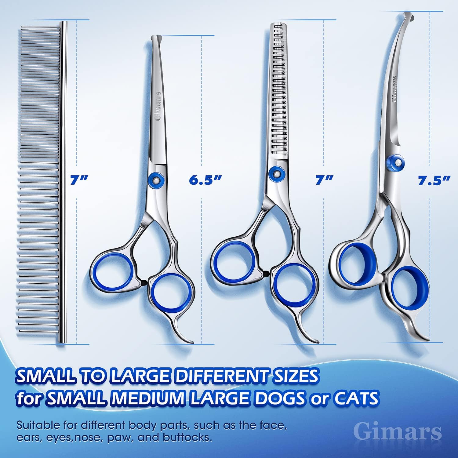 Gimars Professional 5 in 1 Dog Grooming Scissors, 4CR with Round Safety Tip, Heavy Duty Titanium Coating, Straight and Thinning and Curved Scissors