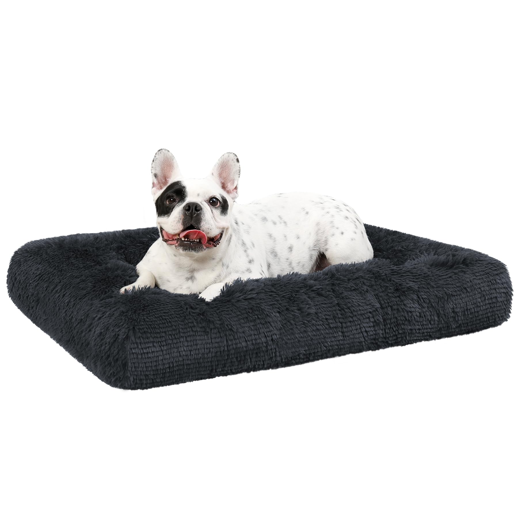 KSIIA Extra Large Dog Bed Washable, XL Calming Crate Mattress with Non Skid Bottom, Fluffy Anti Anxiety Dog Beds, Pet Pillow Cushion, Dark Grey, 105x70x9cm