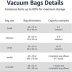 Amazon Basics Vacuum Compression Zipper Storage Bags with Airtight Valve and Hand Pump, Medium, 5-Pack, Clear