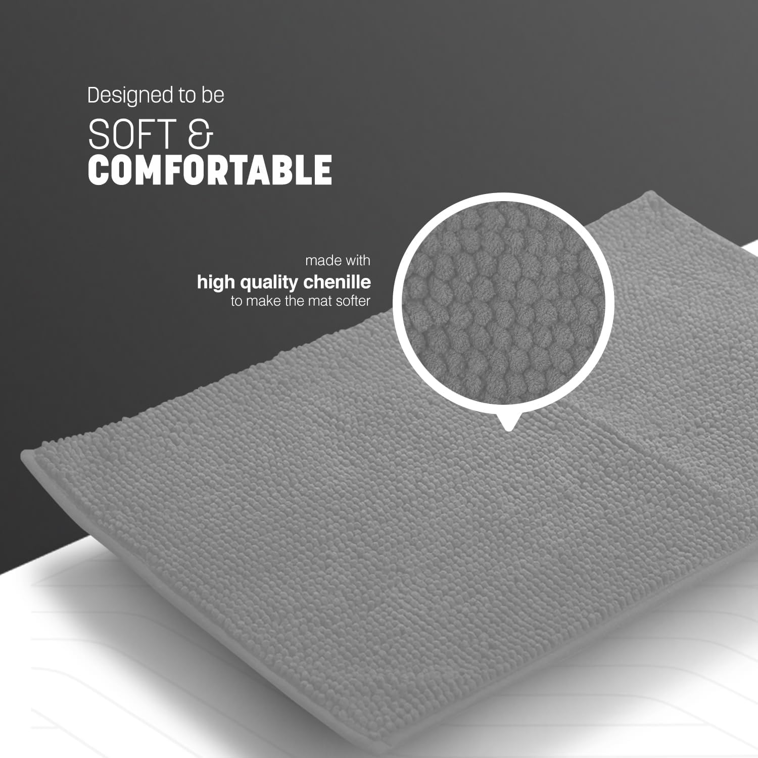 KEPLIN Non-Slip Microfibre Bath & Toilet Mat - Soft, Plush & Comfortable Rug with Machine Washable Design - Water Absorbent & Quick Drying to Keep Bathroom & Home Hygienic & Clean-(40x60cm) Light Grey