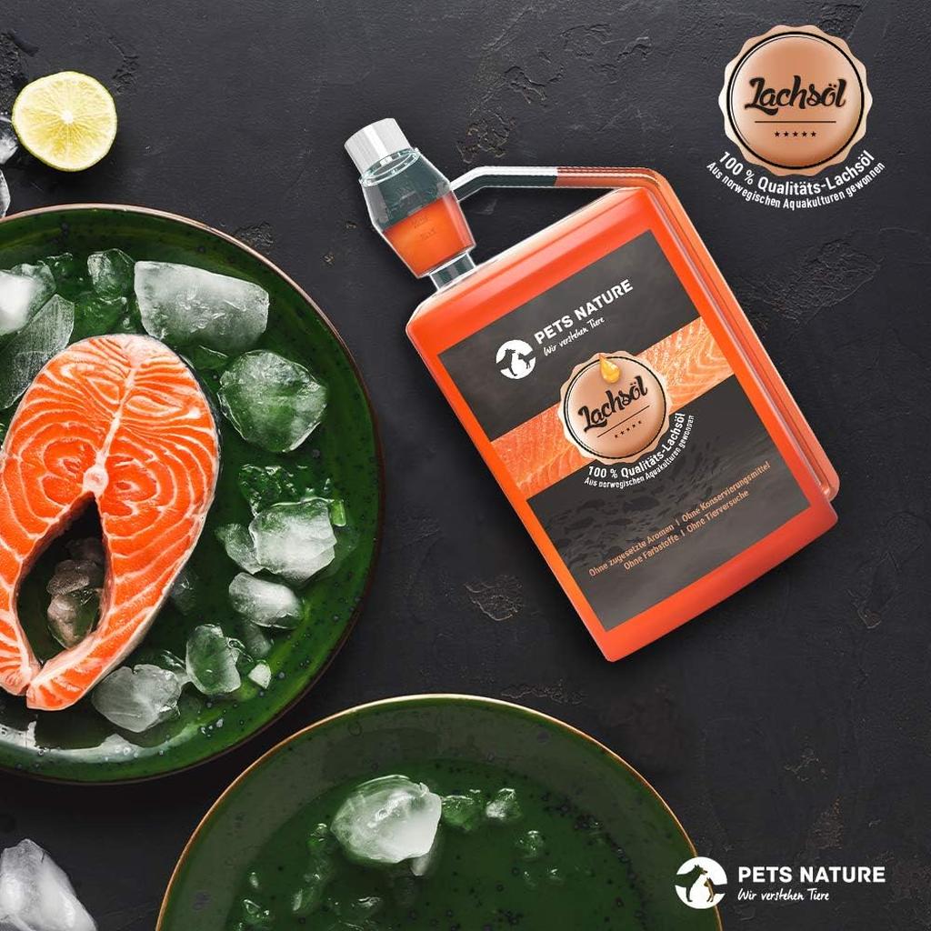 Pets Nature Salmon Oil for Dogs and Cats - 1 Litre Pure Premium Fish Oil with Omega 3 and 6 for Your Dog, Cat and Horse, 1000 ml