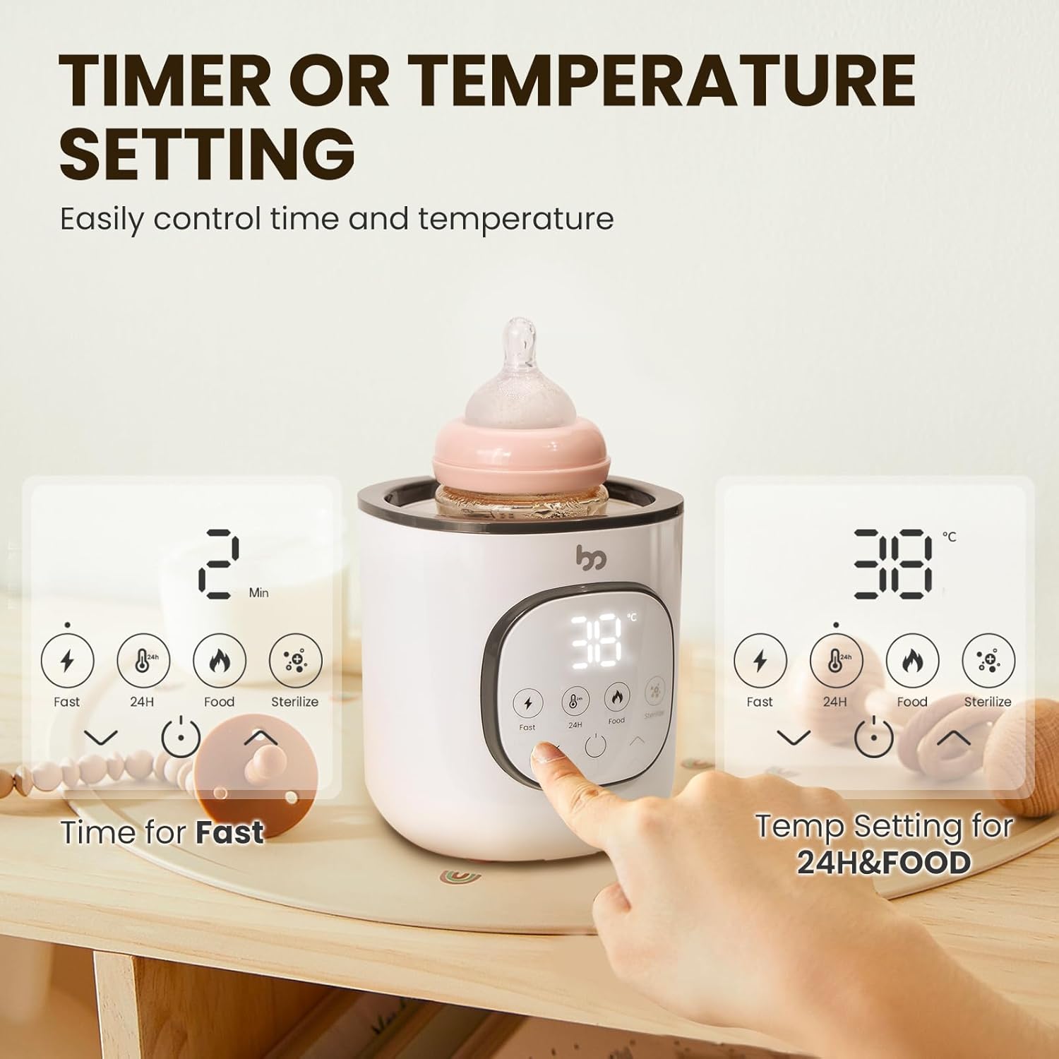 Baby Bottle Warmer, Warms Baby Feeds to Body Temperature in Minutes, Easy to Use, with Timer, Accurate Temp Control, Automatic Shut-Off, Warmer for All Bottles, Gray Cover