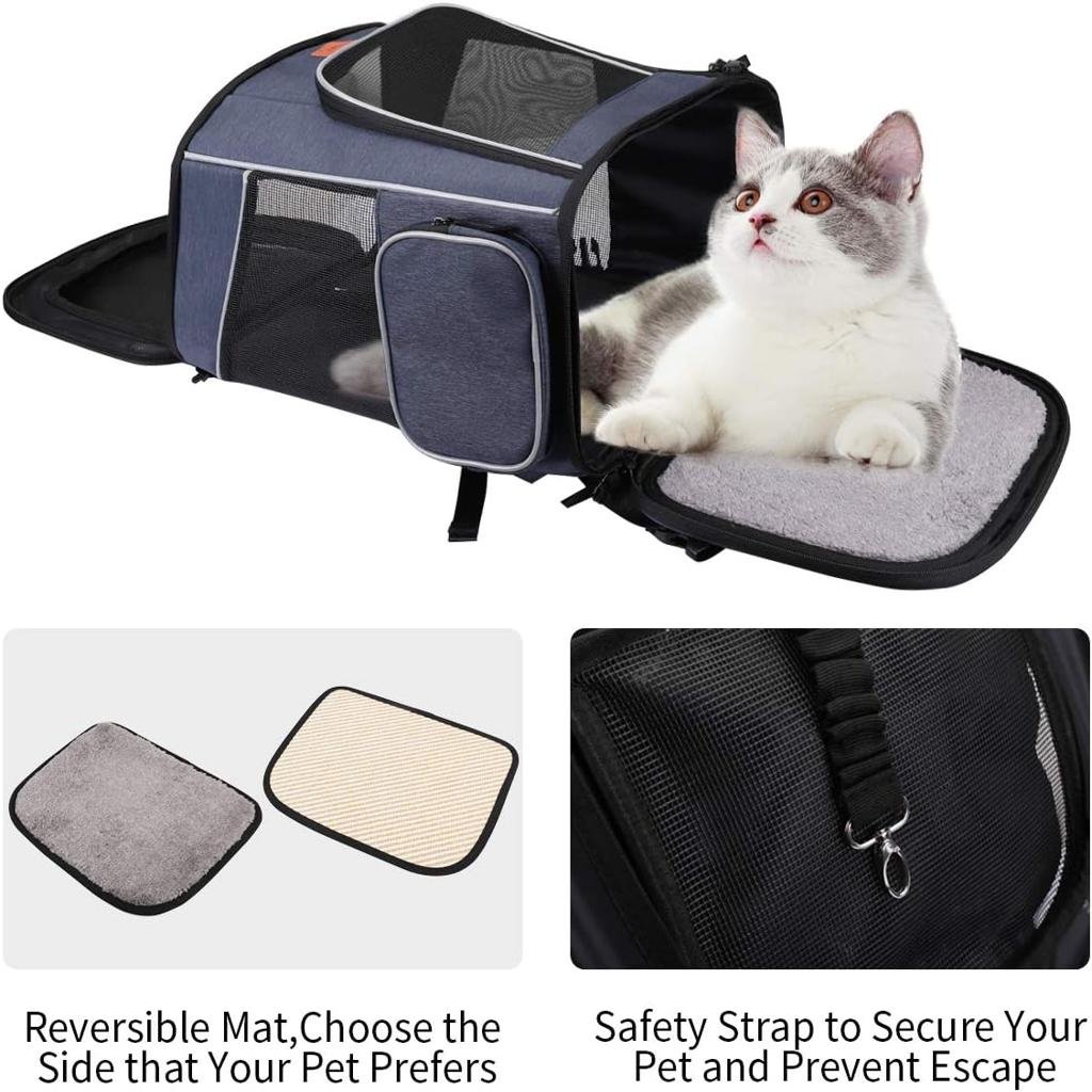 morpilot Cat Carrier Backpack, Foldable Pet Carrier Backpack for Cats and Small Dogs, Dog Backpack Carrier with Ventilated Design Inner Safety Strap, Puppy Carrier Bag for Travel Camping Hiking blue [Energy Class A]
